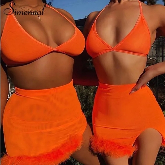 Orange Fuzzy Mesh Skirt Set - Picture 5 of 16